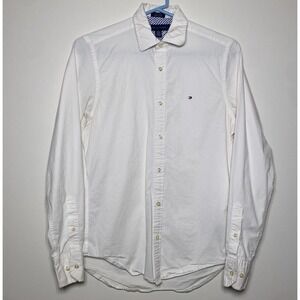 Tommy Hilfiger Custom Fit Oxford Mens XS Flag Logo Button Down Shirt White